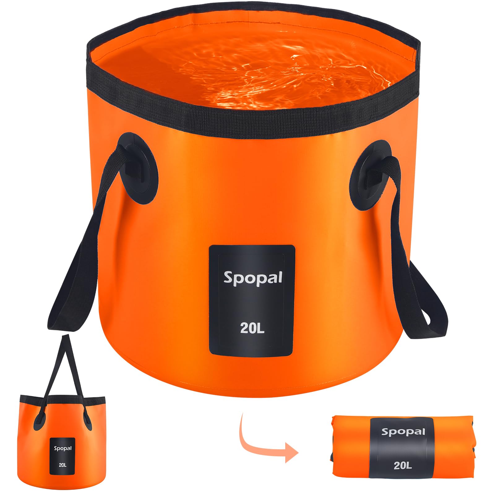 Spopal Folding Bucket, 20L Foldable Camping Storage Container Collapsible Bucket, Outdoor Portable Lightweight Pail for Camping Traveling Hiking Fishing Car Washing and Gardening, Orange
