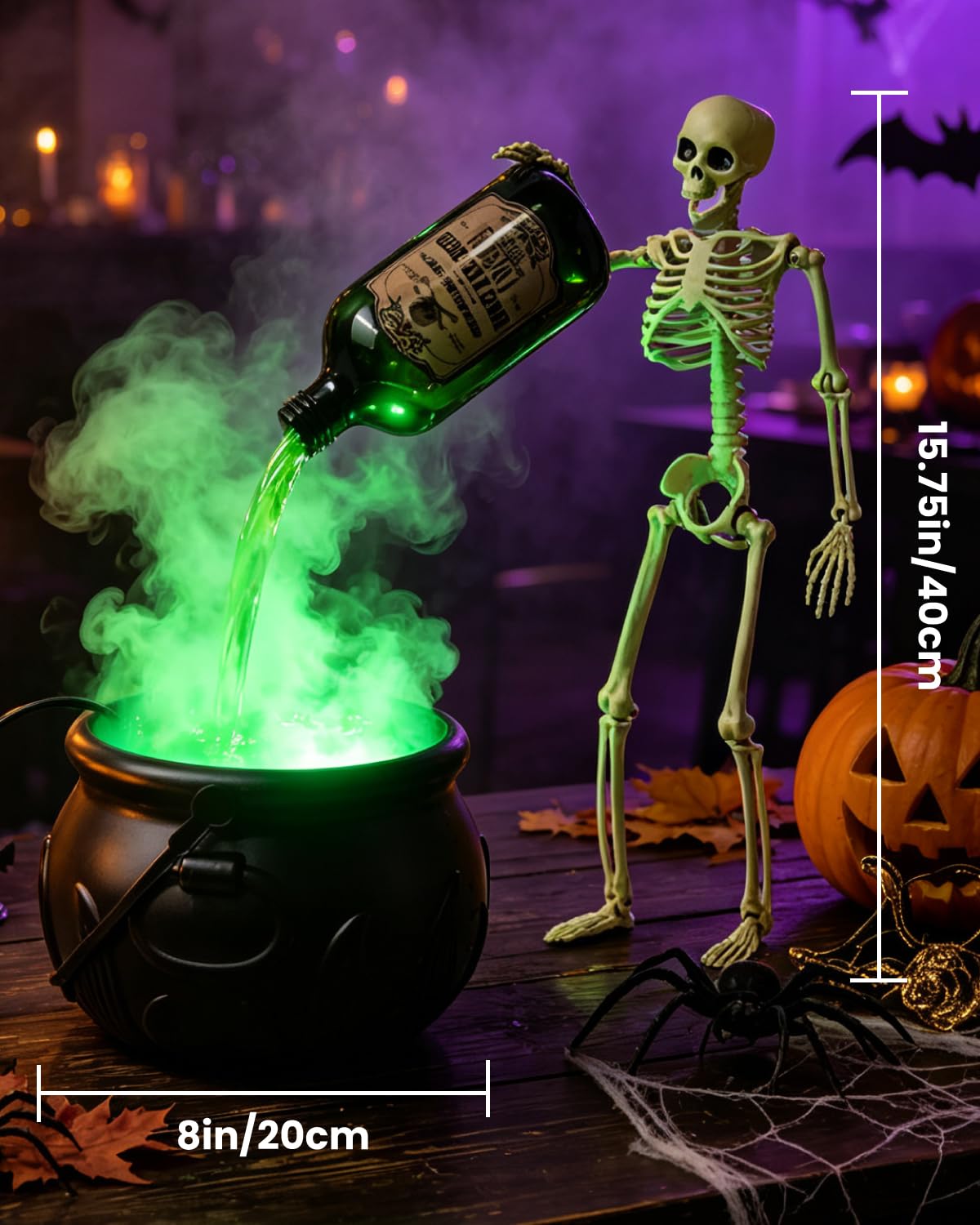 Calderone Decorazione Halloween Interni con Generatore Nebbia & Scheletro