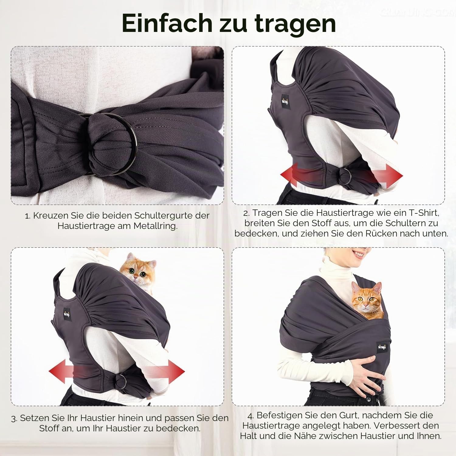 NATUYA Hundetragetasche, leichte freihändige Welpen-Tragetasche, Anti-Angst-Katzenschlinge, größenverstellbar, Premium-Hundetragetasche, Sling Warp (Drak Grey)