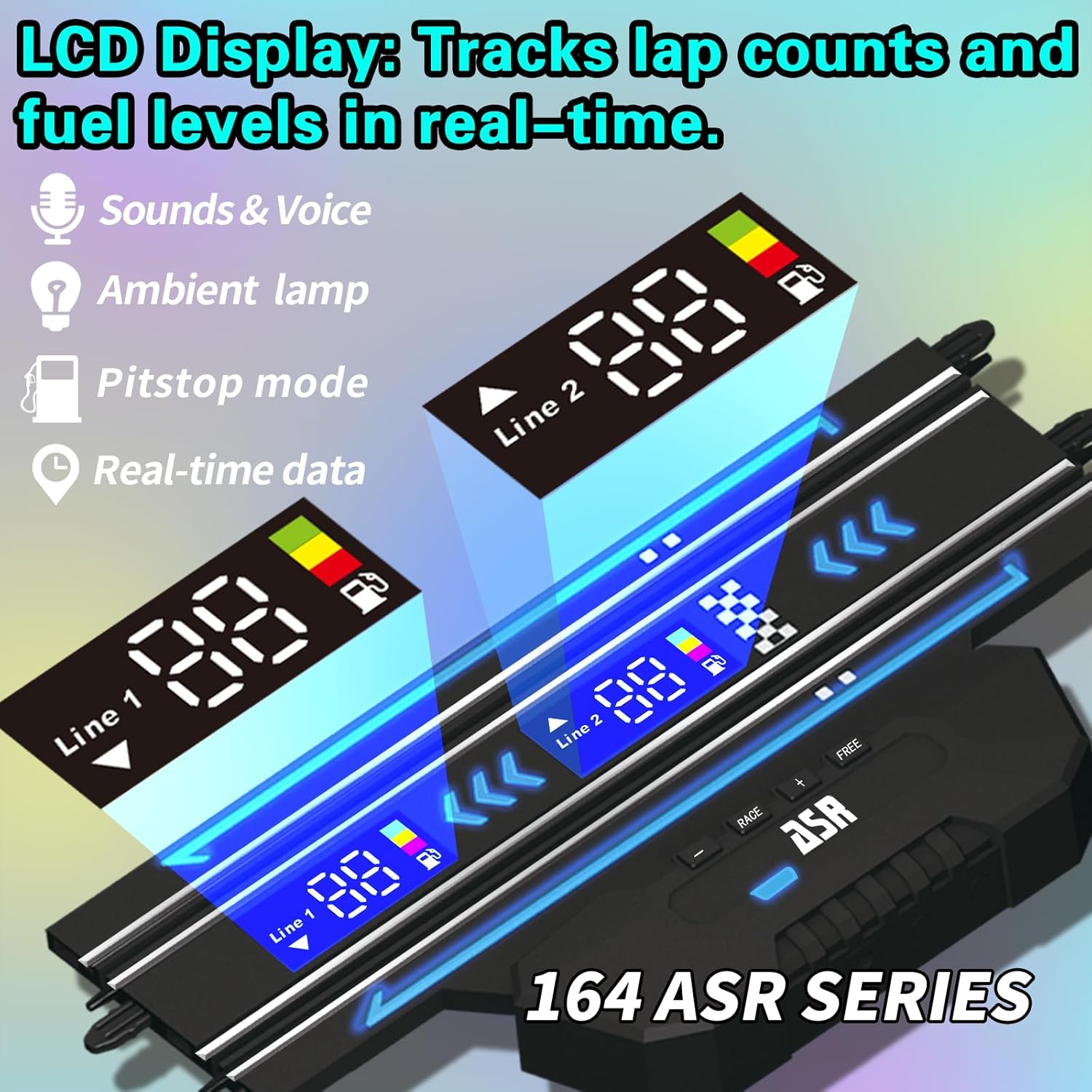 AGM MASETCH Slot Car Racing Set with LED Lap Counter, High Speed, Fuel Pit Stop, Voice Feedback, 4 Licensed Cars, 13.5m (44ft) Track, Electric or Battery Powered for Kids & Adults