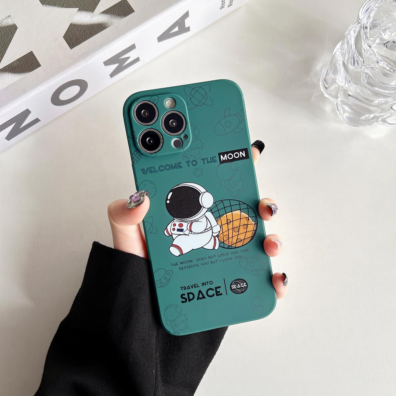 Yonds Queen for iPhone 15 Pro Max Cute Case, Cartoon Astronaut Space Planet Moon Design Stylish Bumper TPU Rubber Protective Anti-Slip Shockproof Case