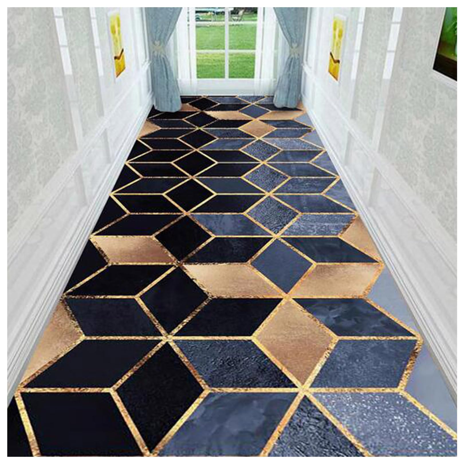 Alfombra pasillo 60x300 geometrica azul y alfombras largas antideslizantes