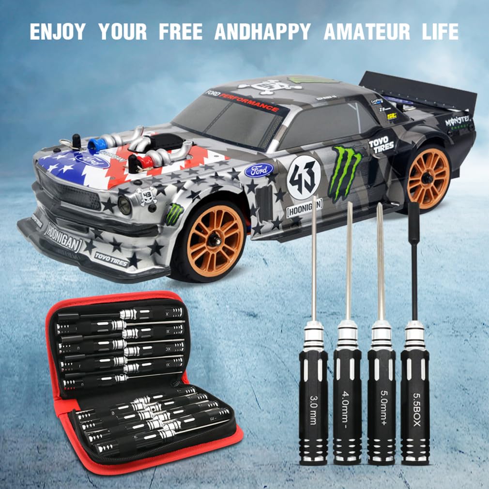 Dieciséis piezas de la Caja de herramientas de reparación de automóviles RC juego de destornilladores, tuerca cruzada hexagonal, pinzas hexagonales planas, llave de enchufe, caja de herramientas