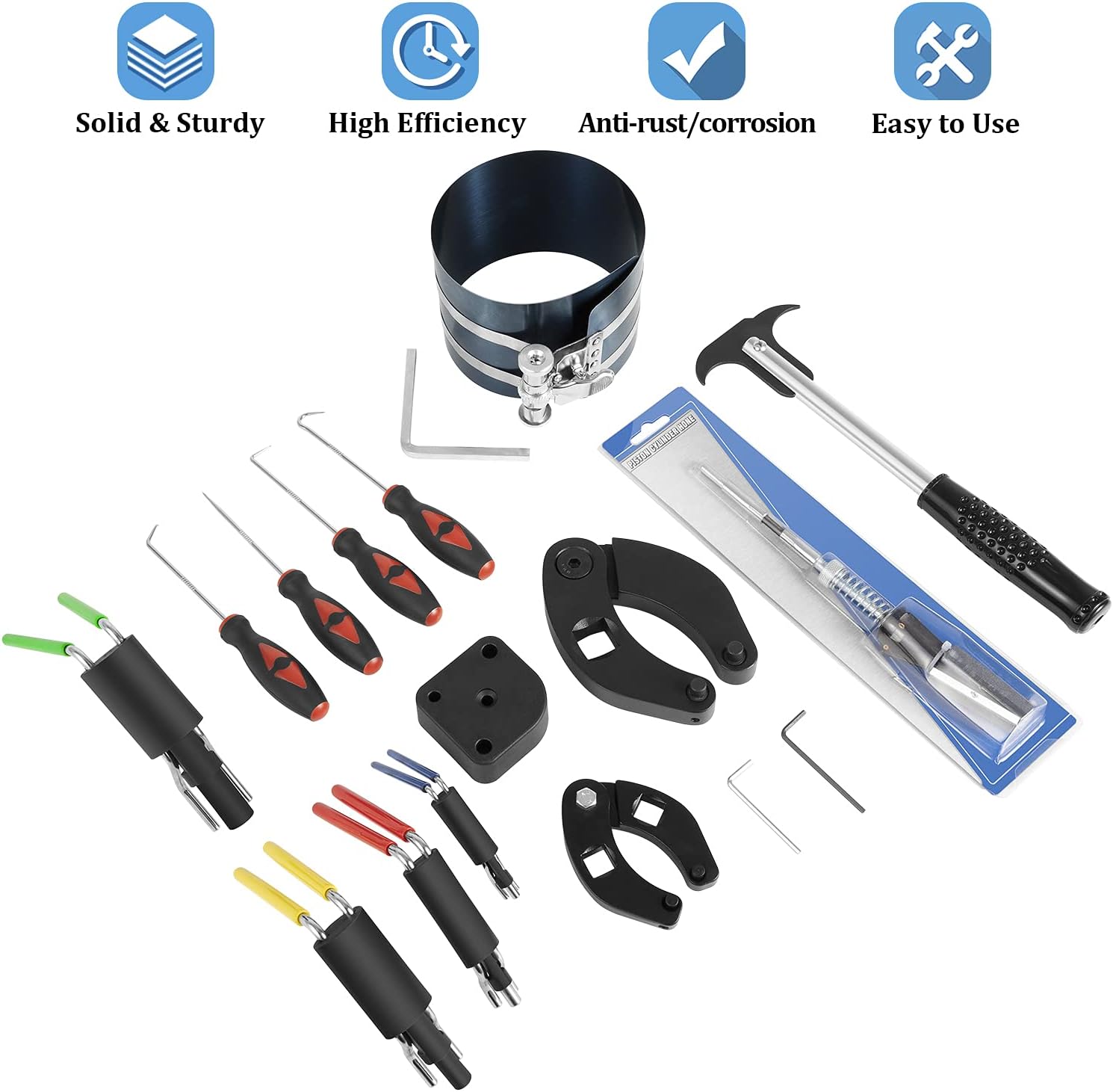17 Pcs Hydraulic Cylinder Repair Tool Kit for Skid Steers, Loaders, Backhoes, Tractors | Tools Set with Gland Spanner Wrench, U-Seal Installer, Seal Puller & Smooth type Piston Ring Compressor