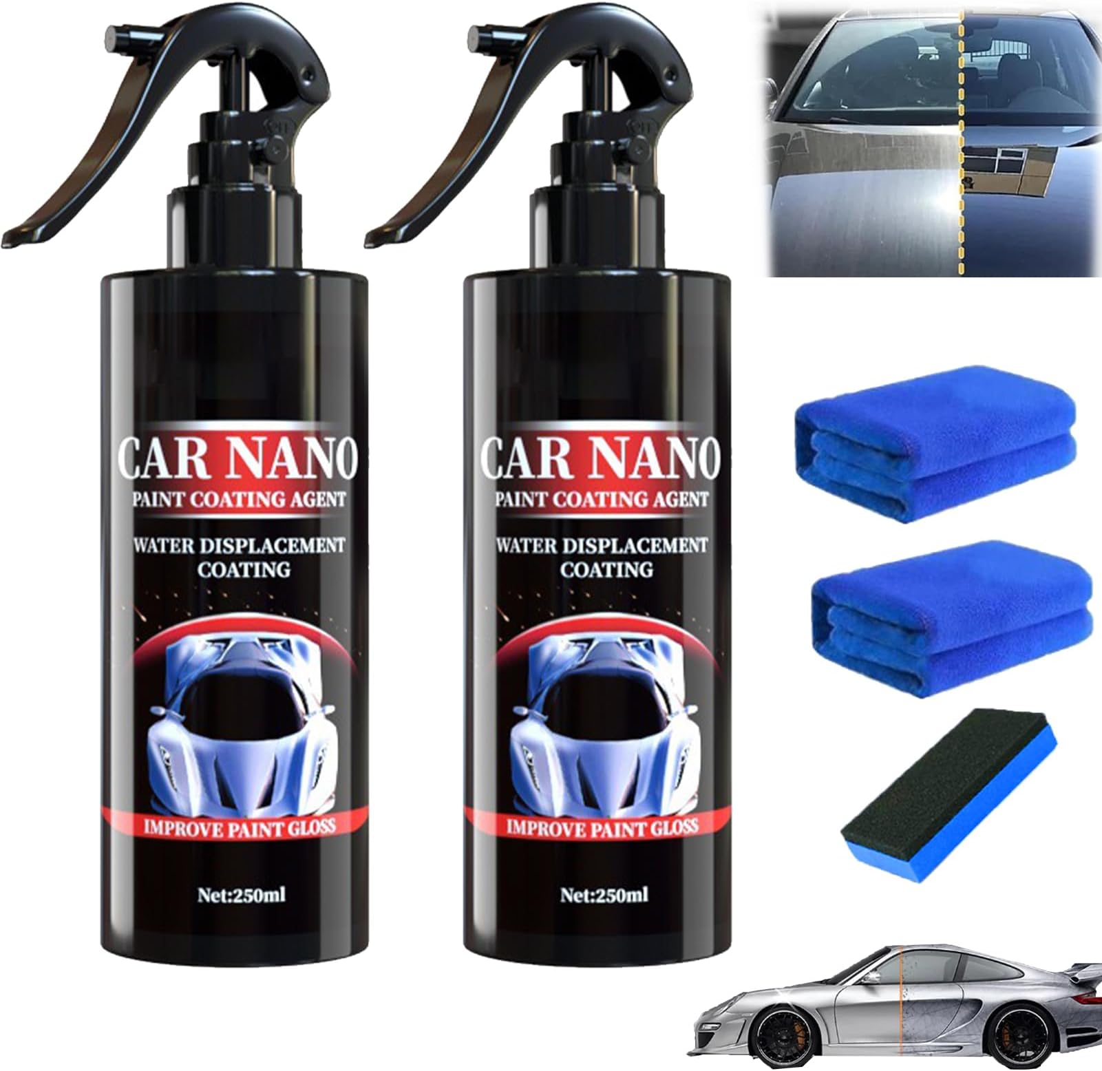 Nurafix Nano Scratch Remover, Nano Car Scratch Repair Spray,Nurafix Car Wax, Nurafix Scratch Repair, Fast Repairing Scratch Spray, Rub and Buff for All Vehicle Paint Care (250ml-2)
