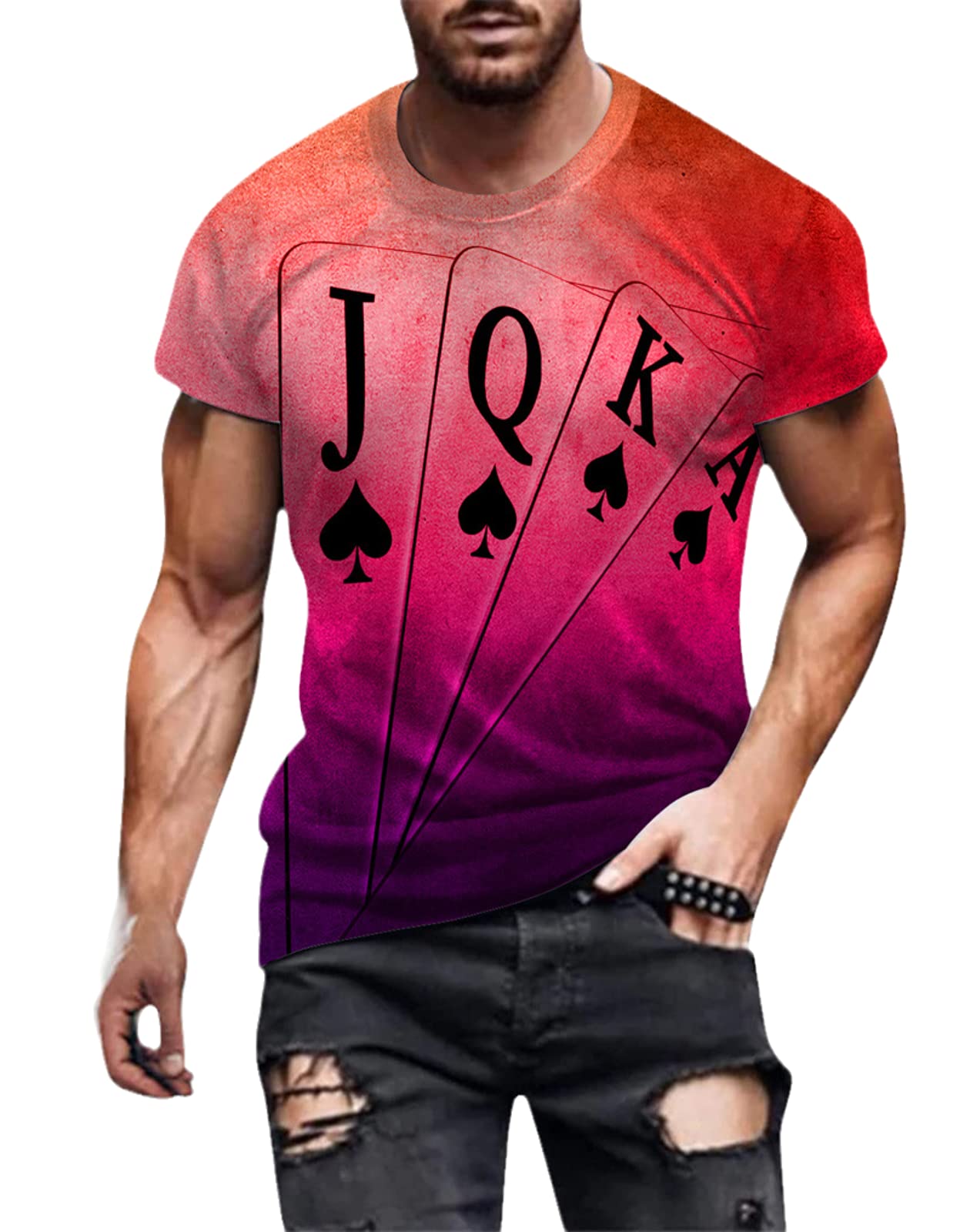 ChahuerMen's Poker Print TShirt Creative Poker Ace Print TShirt Street Trend Crewneck Short Sleeve TShirt Color4 M