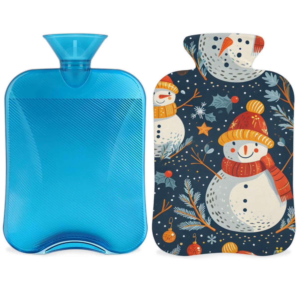 Hot Water Bottle with Soft Cover,2L Christmas Snowman Hot Water Bag for Hot and Cold Compress, Hand Feet Warmer, Cartoon Snowman Rubber Hot or Cold Water Bottle Halloween Christmas Decorations