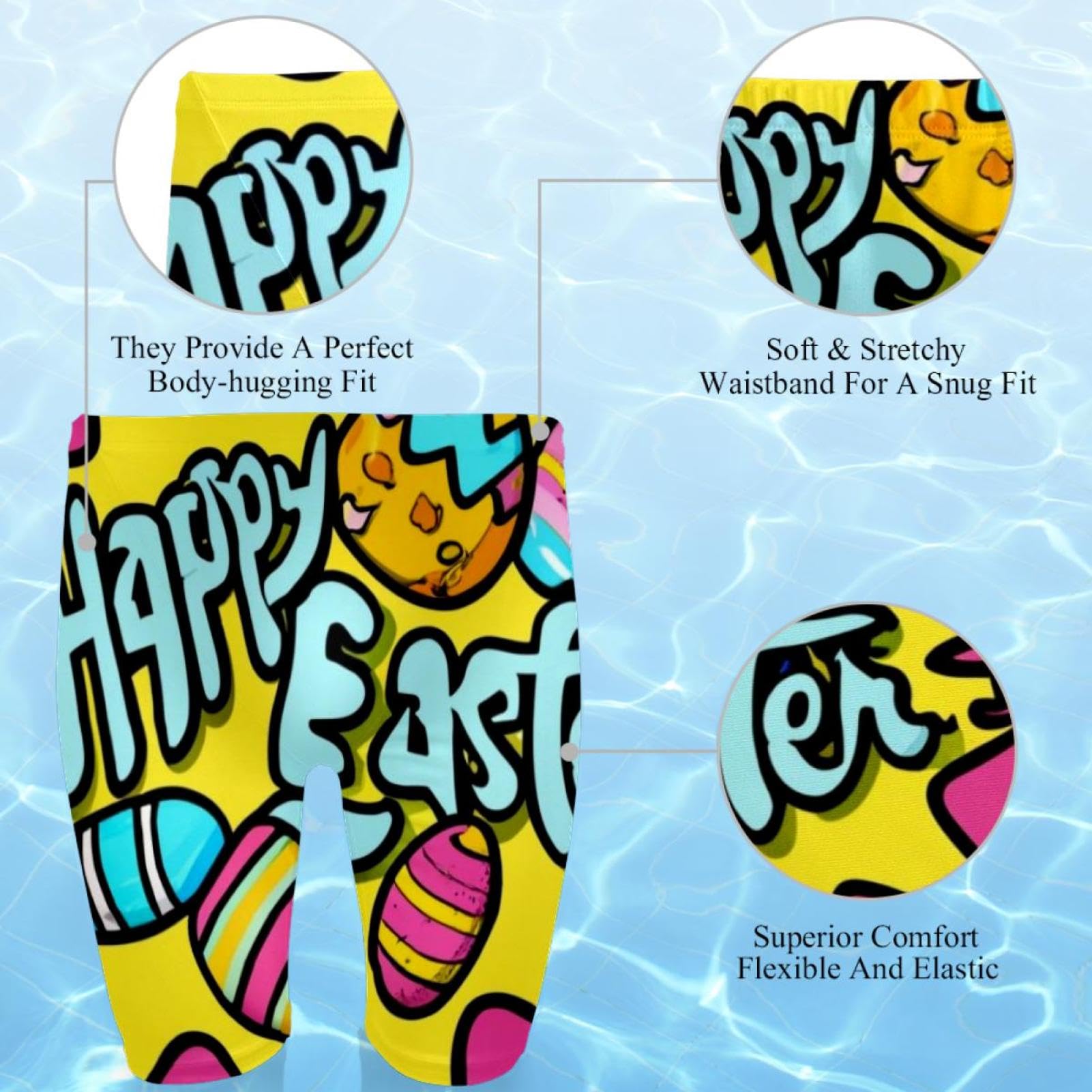 Happy Easter Swimsuit for Men & Boys,Competition Lap Swim Suit, Square Leg Endurance Training Multicoloured