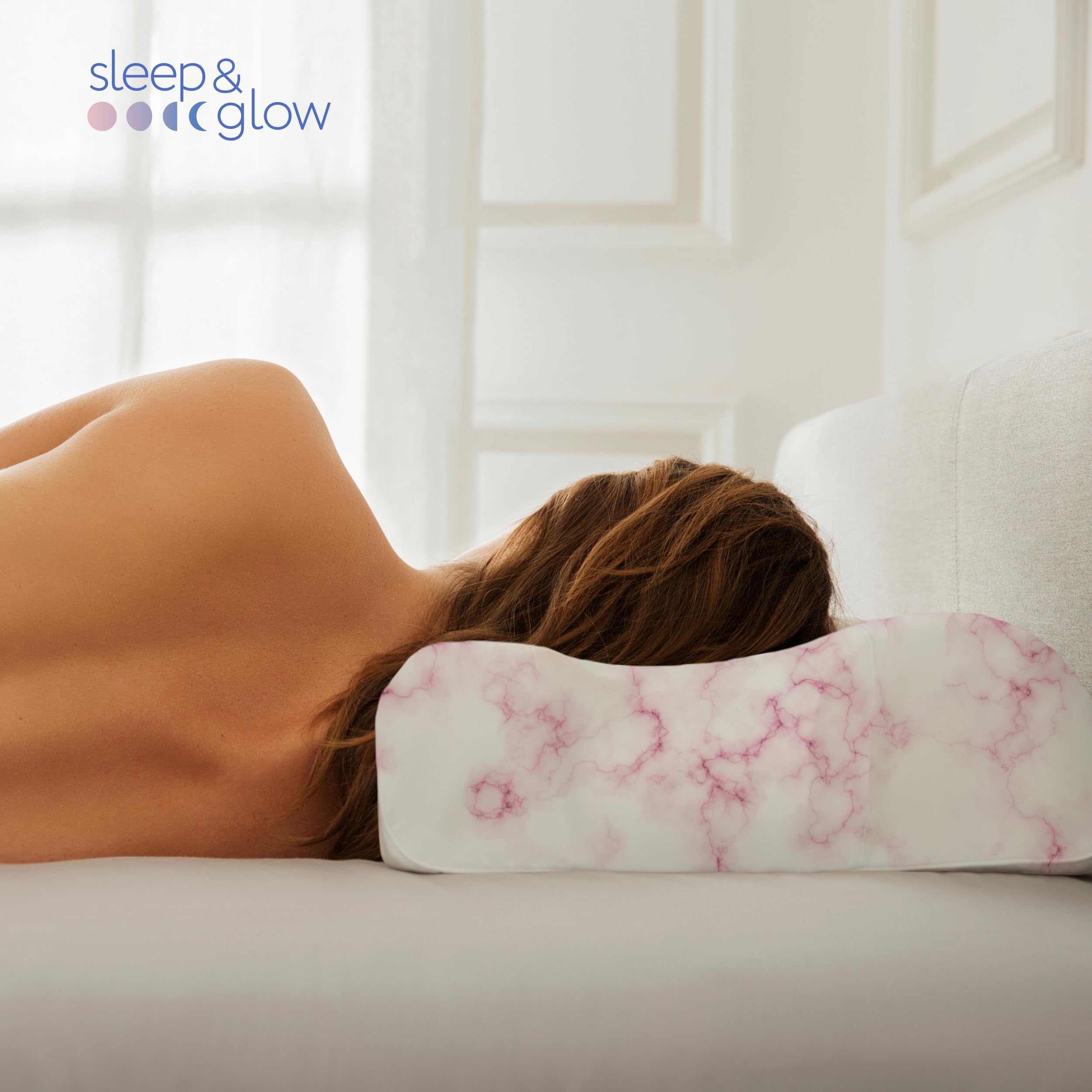 Sleep&Glow Omnia-Kissenbezug Naturseide Omina Anti-Falten-Kissen - Seidenkissenbezug für Haar- und Hautpflege - 19mm Maulbeerseide der Güteklasse 6A, Rosa Marmor