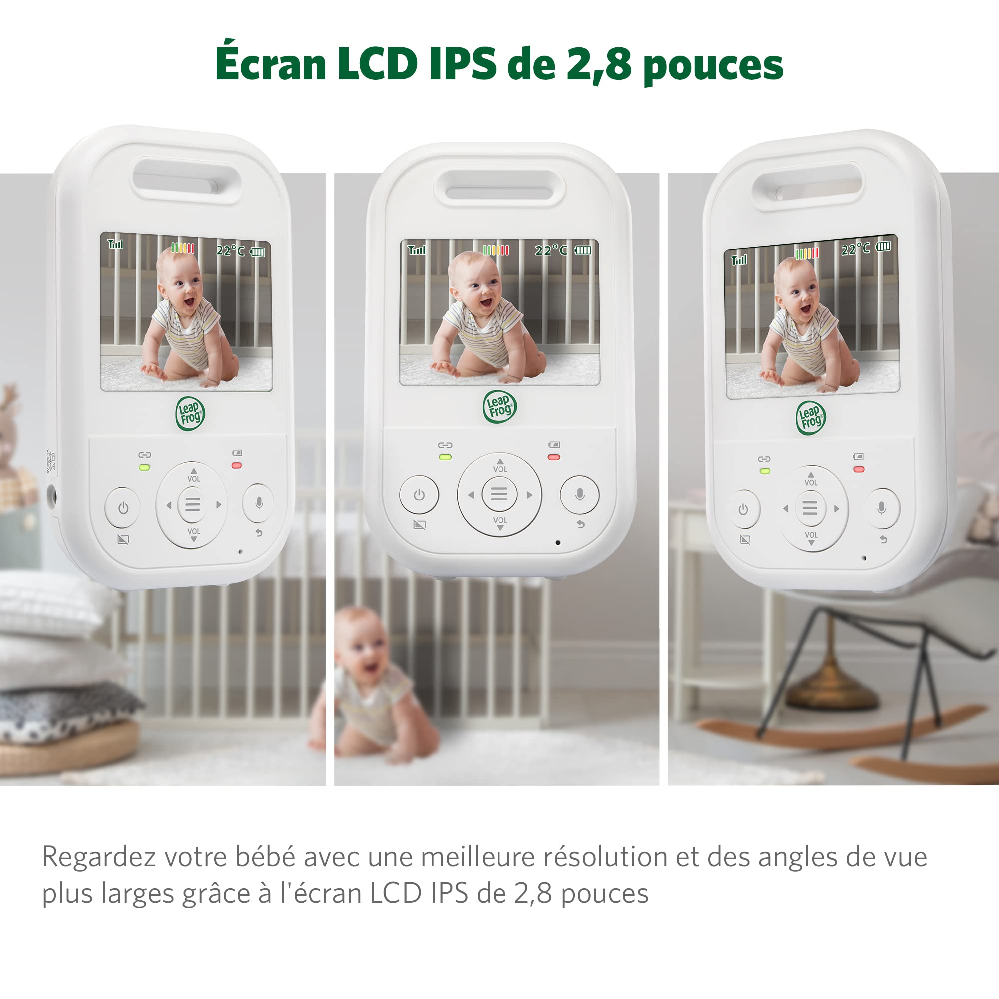 LeapFrog LF2423 Baby Monitor No WiFi, 2.8" Video Monitor, Baby Monitor Camera with Long Range, 2X Zoom, Temperature Sensor, Noise Activation Mode, Intercom