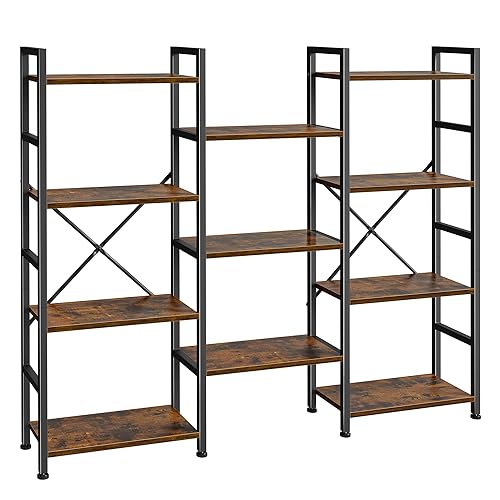 SUPERJARE Triple 4 Tier Bookshelf, Bookcase with 11 Open Display