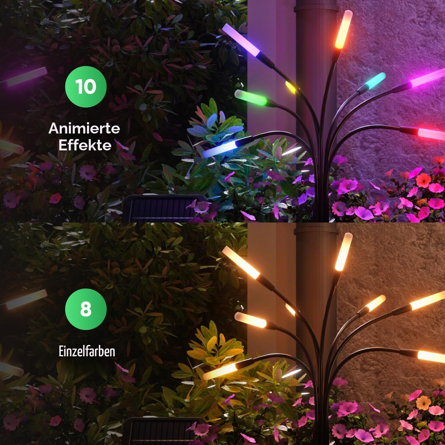 Nanoleaf Solarlampen für Außen Garten (2er Set) mit Fernbedienung, 8 adressierban warmweißem/multicolor LEDs, Firefly Solarlicht, Timer & Szenen, IP65 wasserdicht, Gartenlichter für Weg, Hof, Terrasse