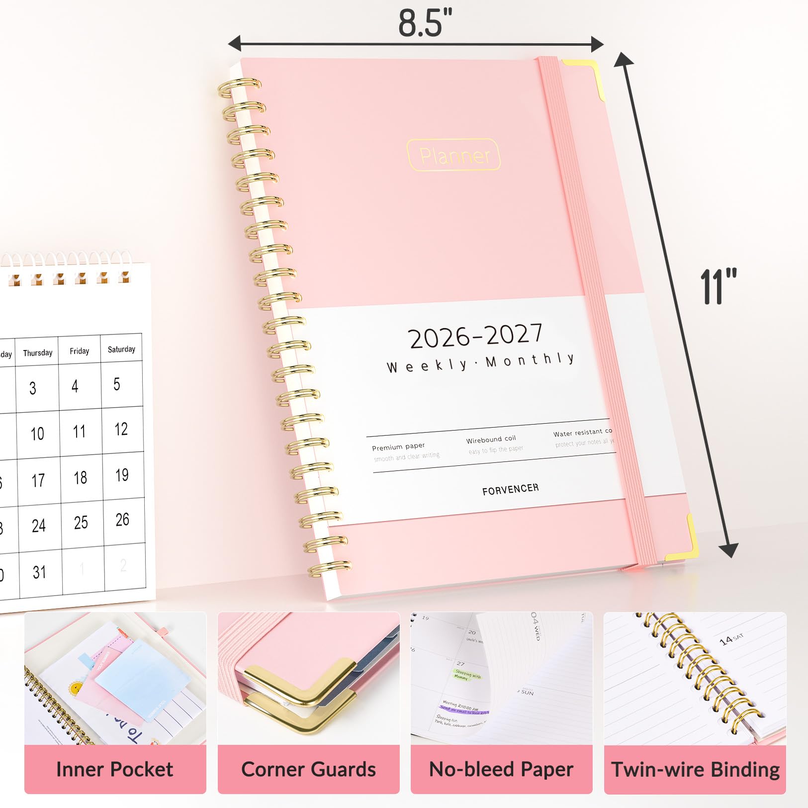 Forvencer Agenda accademica 2026-2027, con copertina rigida, settimanale e mensile, luglio 2026 - giugno 2027, 21,6 x 27,9 cm, agenda giornaliera con schede, organizer scolastico universitario per