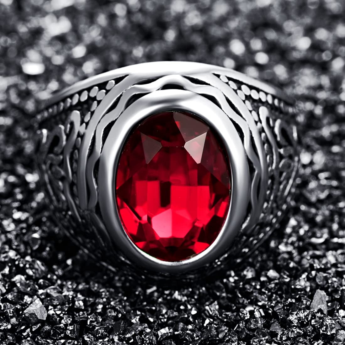 Stainless Steel Crystal Carved Ring, Unisex Gift