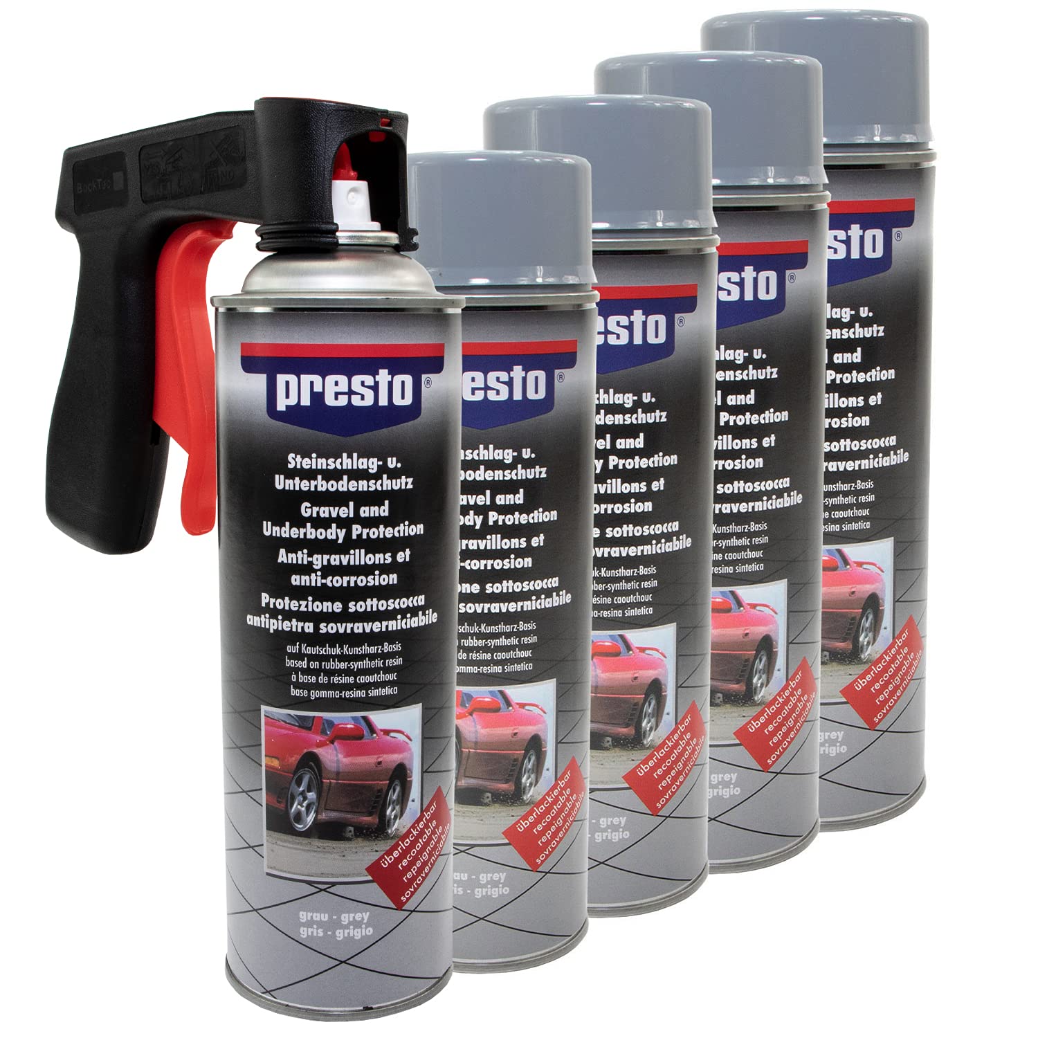 Steinschlag & Unterbodenschutz Spray Hell Grau Presto 5 X 500ml mit Pistolengriff