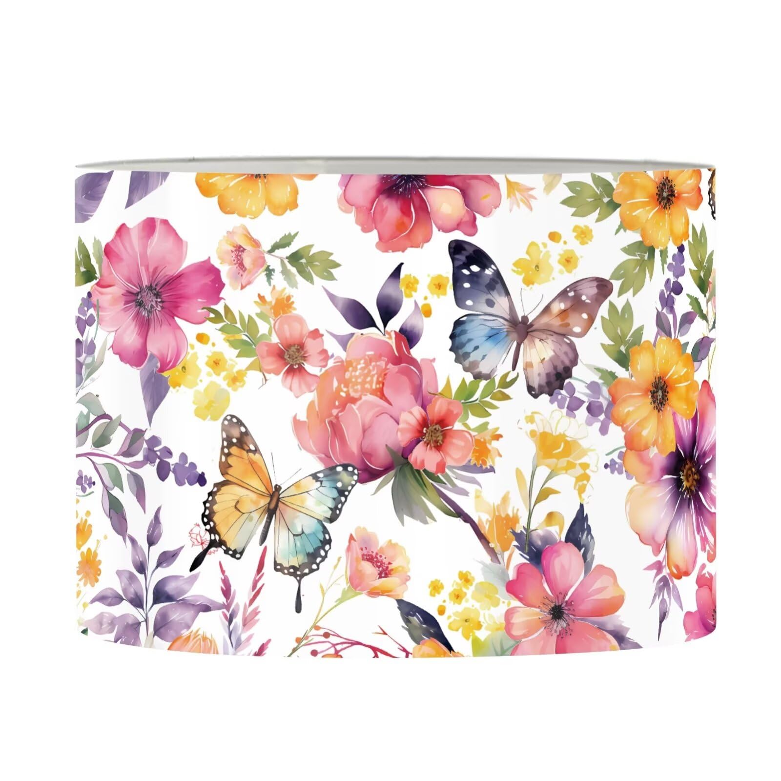 FANCOSAN Floral Butterfly Lampshade Cover Trendy Sturdy Drum Lamp Shade for Living Room Bedroom Desk Table Chandelier Floor Light Decor M — image 1