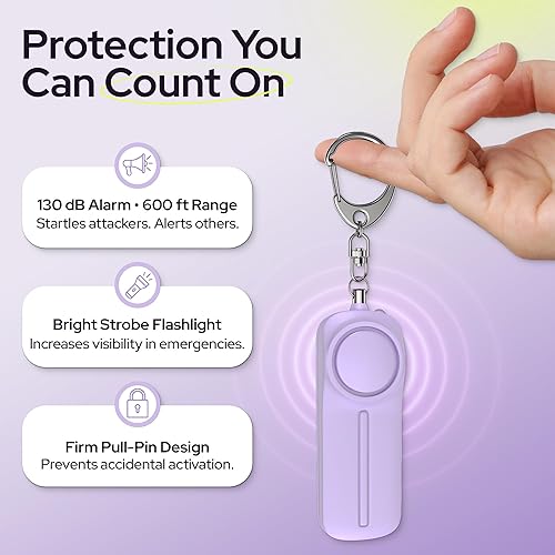 Miniatura 2 de Weten Llavero de alarma de seguridad personal, sirena de 130 dB, luz LED, pin de pánico, dispositivo compacto de autodefensa y alternativa de