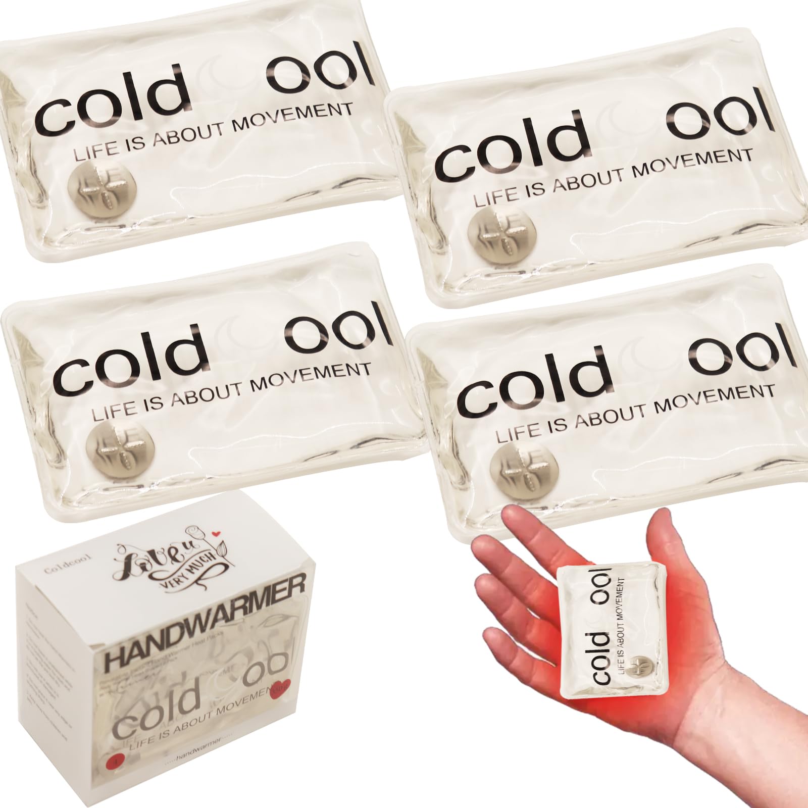 Reusable Hand Warmers 4 Pack, Gel Pocket Hand Warmers, Click & Boil to Recharge, Cute Long Lasting Heat for Women & Men, Perfect for Camping, Outdoor, Winter Gifts
