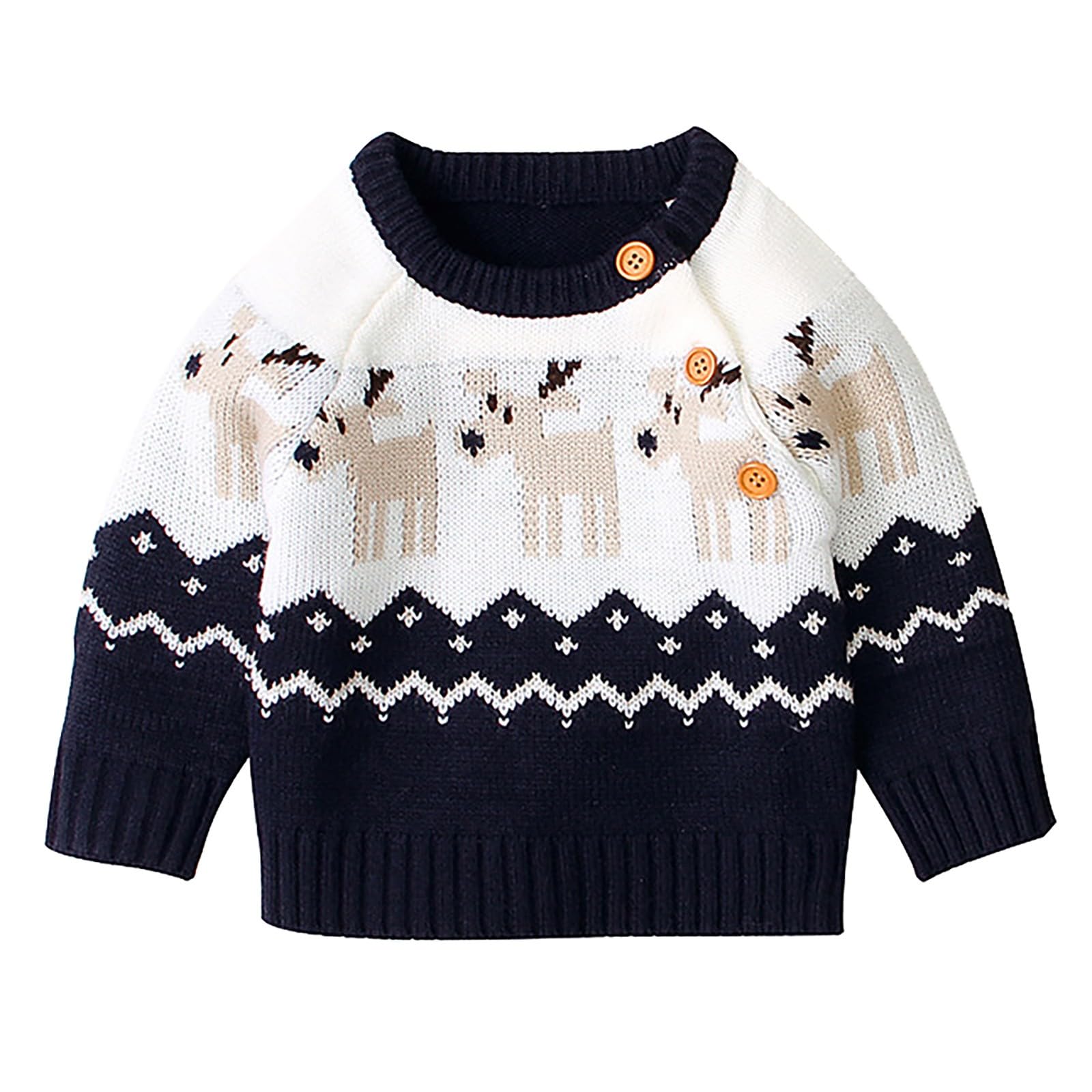 RNTOP Baby Boys Girls Christmas Sweater Infant Long Sleeve Pullover Reindeer Crewneck Knitted (Dark Blue, 6-12 Months)