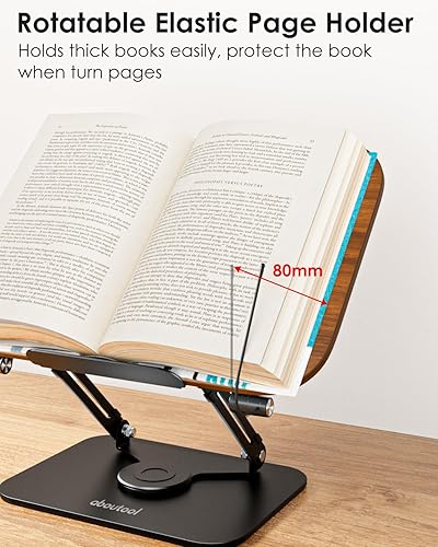 Miniatura 4 de aboutool - Soporte ajustable para libros con base giratoria de 360 y clips de página, soporte plegable para libros de cocina, soporte para libros de