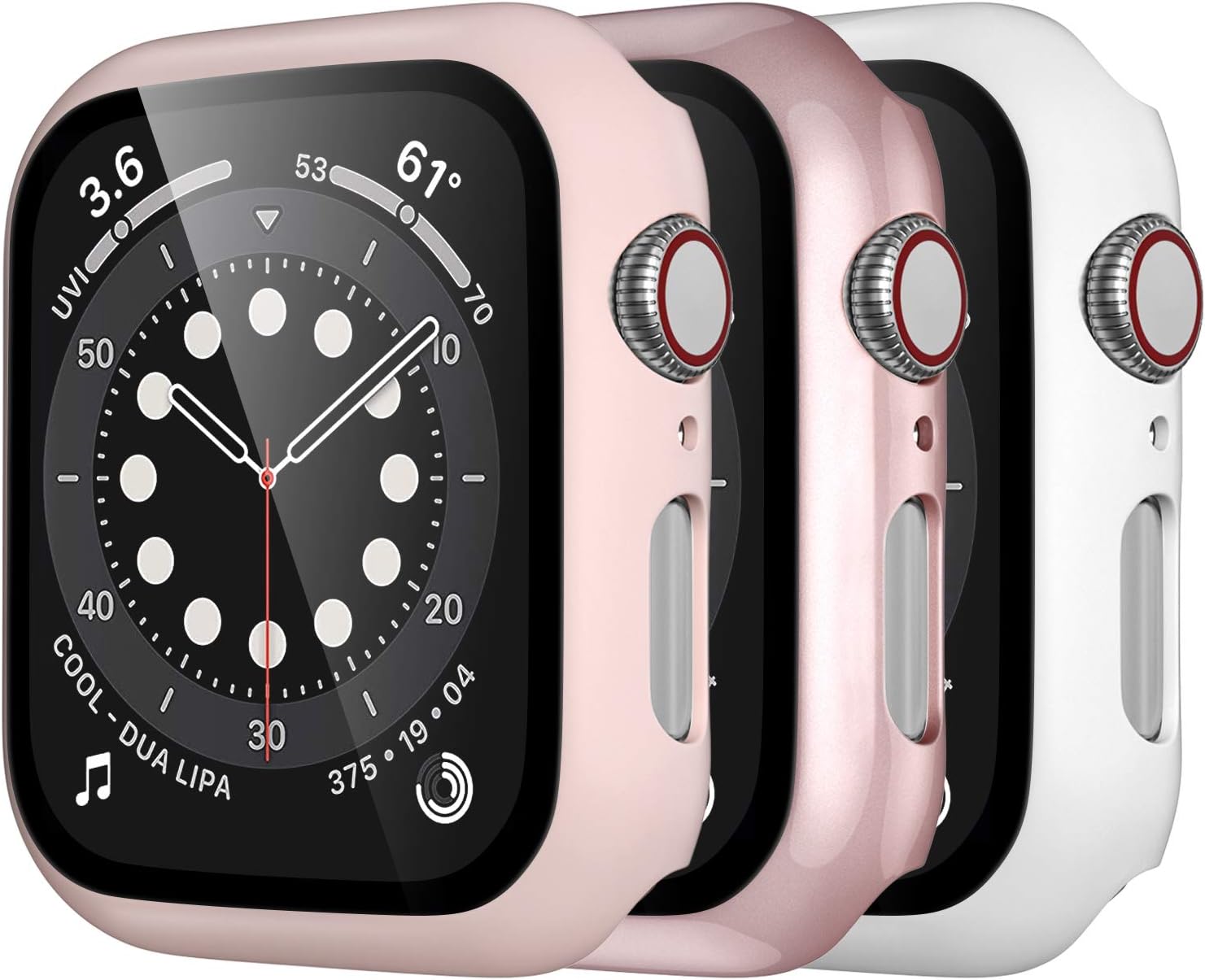 Mastten 3-Pack Case Compatible with Apple Watch Case Series 6 40mm, Bumper Protective Cover Compatible with Apple Watch Screen Protector 40mm with HD Tempered Glass, Rose Gold, Pink, White