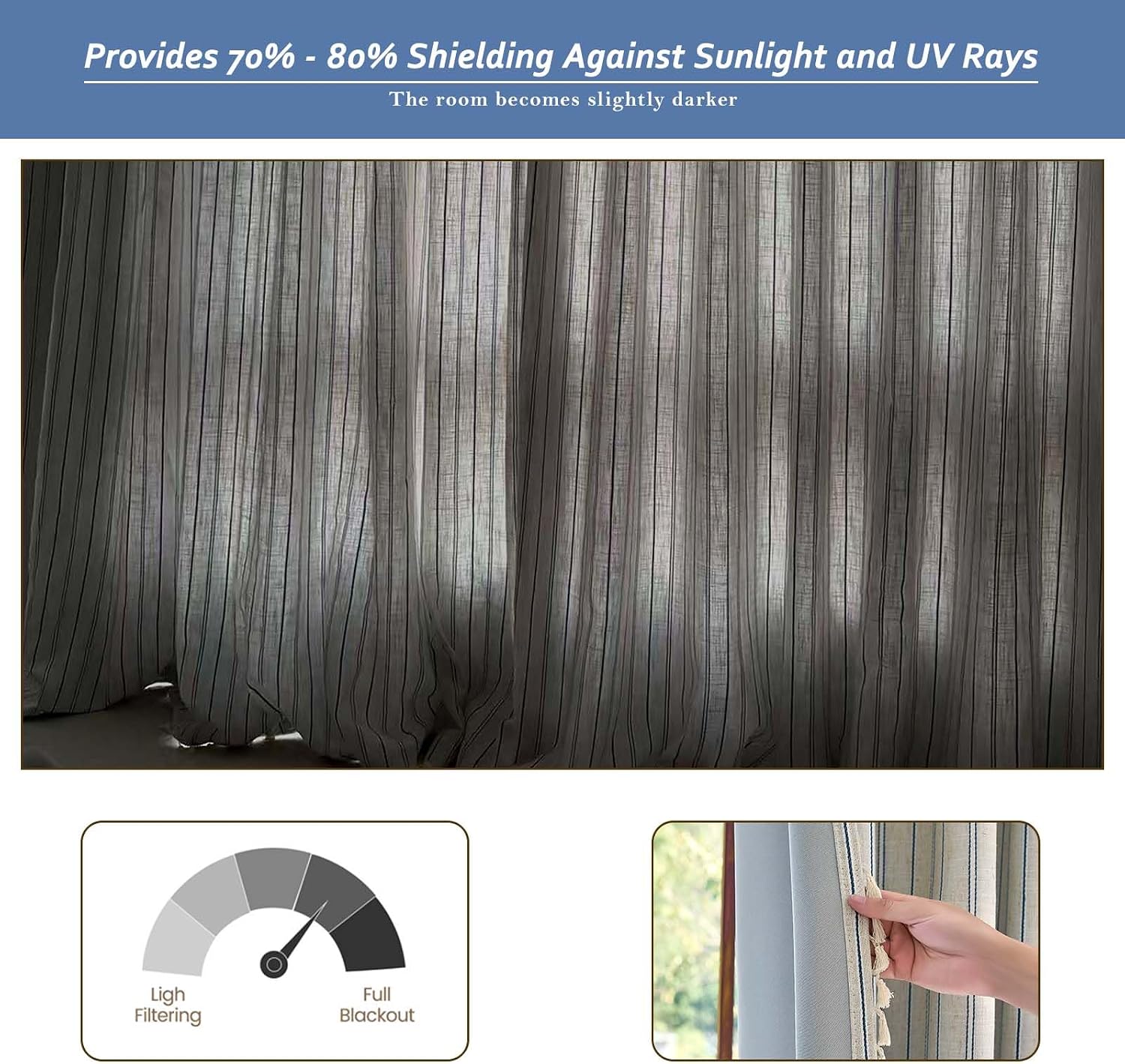 Pinch Pleated Linen Blended Curtains with Room Darkening Lining，Thermal 70%~80% Blackout Drapes Window Shades for Dining Room Living Room with Pin Hooks 40 Inches Width(2 Panel, 40″x108″)