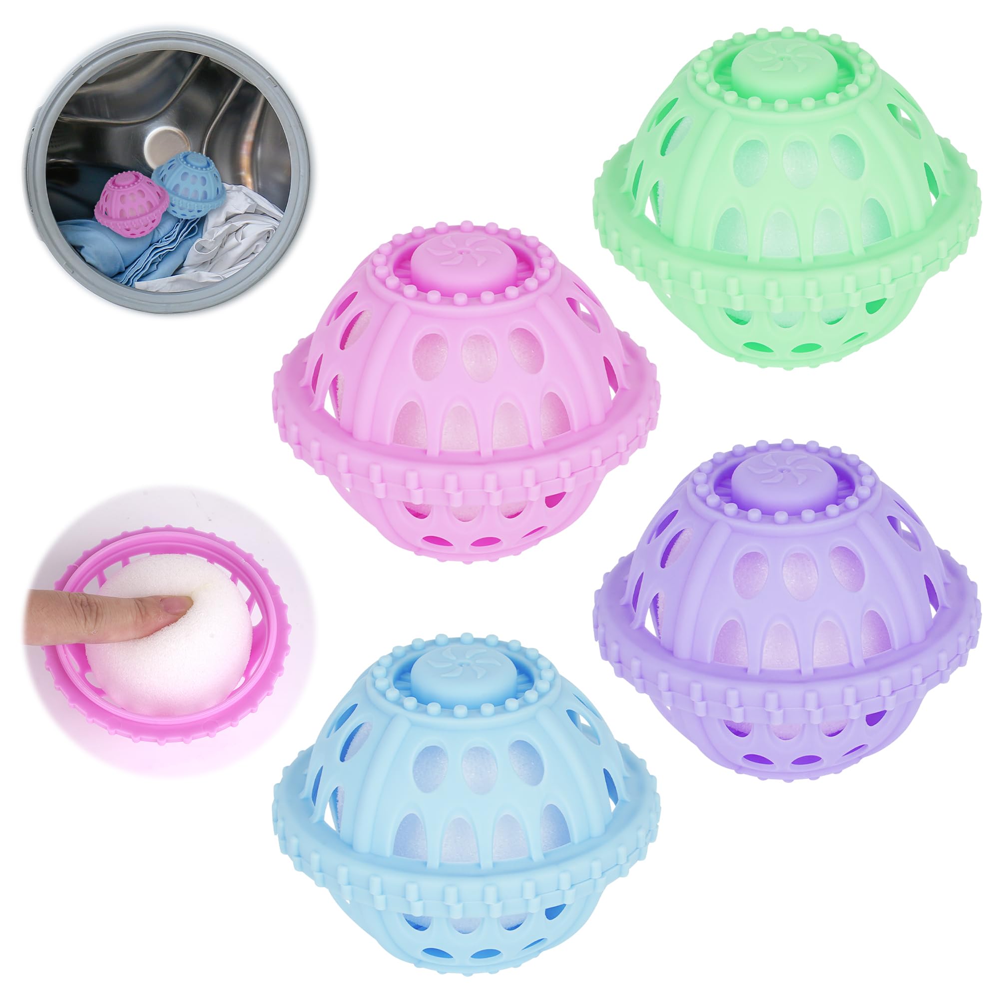 Reignsword Blue, Pink, Purple, Green 4 Pack Pet Hair Remover For Laundry, Anti-Entanglement Reusable Floating Dog Cat Fur Dryer Catcher Balls For Washing Machine, Lint Trap Cleaner & Pet Hair Lint Catcher For Clothes
