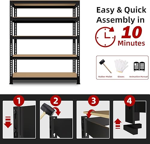 Miniatura 7 de Estantes de almacenamiento de garaje de 5 niveles, 32 pulgadas de ancho x 16 pulgadas de profundidad x 63 pulgadas de alto, estantes de metal