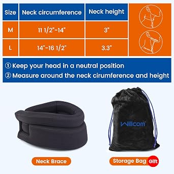Neck Support Collar-Foam Cervical Collar, Soft Neck Brace for Pain, Torticollis, Cervicorrect and Posture Corrector- Can Be Used During Sleep, Travel and Rest (Black, Medium, 11.5-14 Inch)
