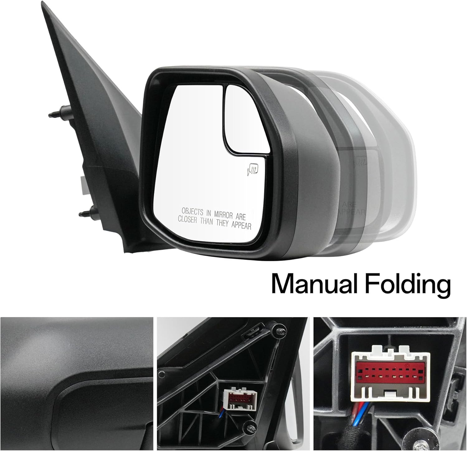 Passenger Right Side Door Mirror for 2022-2025 Ford Maverick, with Power Heated Glass Manual Folding Convex Blind Spot Glass, Textured Black Cover