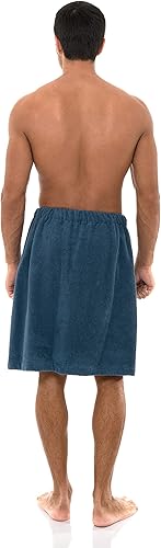 Miniatura 2 de TowelSelections Toalla envolvente ajustable para ducha de hombre, de algodón, terry, para baño y gimnasio, con broches, pequeñagrande, azul estelar