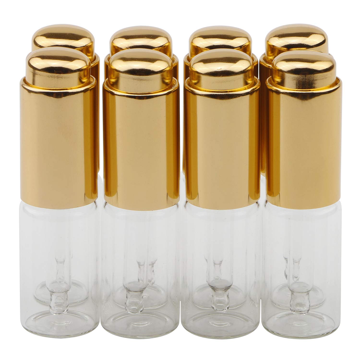 Kesell 10ml Transparent Glass Dropper Bottle with Golden Pressure Pump 0.3oz Refillable Essential Oil Portable Cosmetic Container for Travel, Pack of