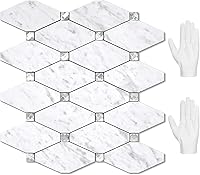 Vista 13 de STICKGOO 1 hoja de salpicaduras de pared para despegar y pegar, adhesivos de azulejos compuestos de aluminio Calacatta, salpicaduras autoadhesivas