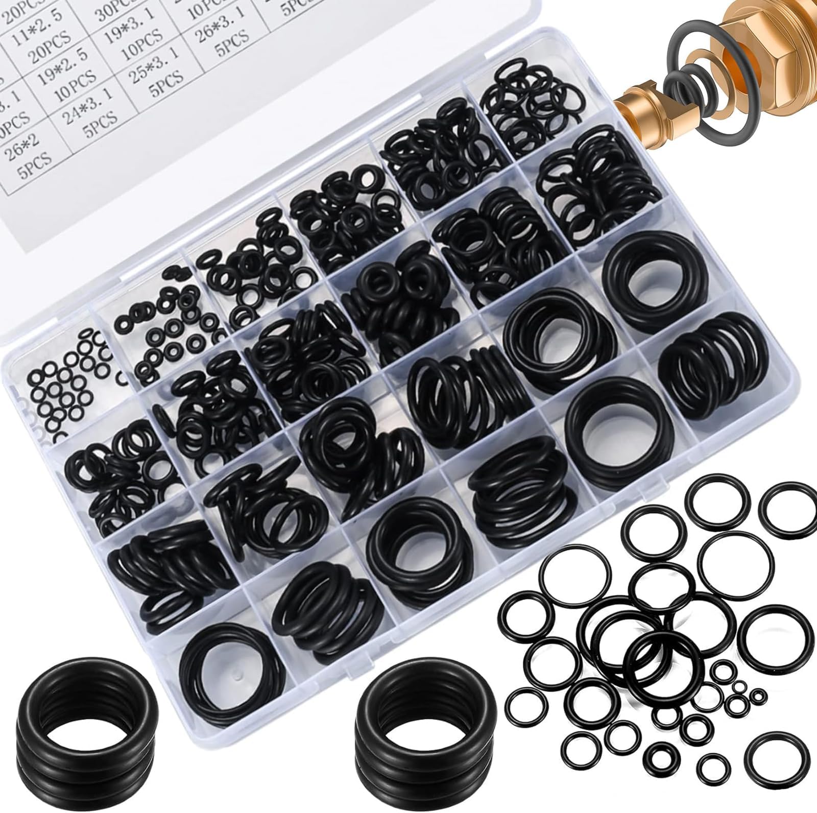 740 Pcs Rubber O Rings Assorted Kit, 24 Sizes O-Ring Gasket Washer Gaskets Seal Assortment Kit, Kitchen Tap Washers Seals Spacers, O Ring Set for DIY & Plumbing Repairs Rubber Washers