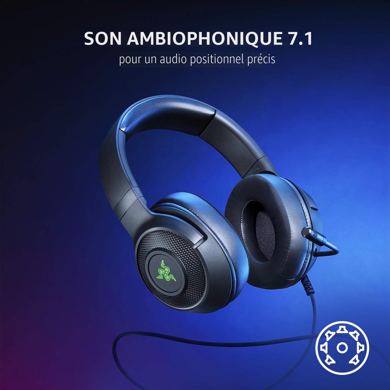 Razer Kraken V3 X Casque de Gaming : Son Surround 7.1 - Pilotes Triforce 40 mm - Micro cardioïde Pliable HyperClear - Éclairage Chroma RVB - pour PC - Noir Classique