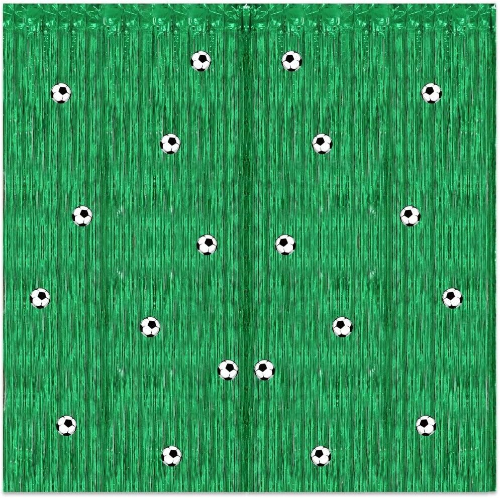 Metallic Tinsel Curtains Backdrop Decoration, Football Themed Tinsel Foil Fringe Door Curtains Hanging Streamers
