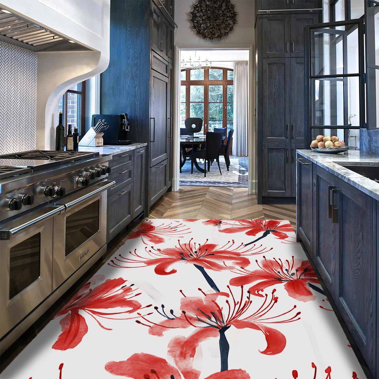 Tapis fleurs de lys rouges 140x200cm art abstrait de salon