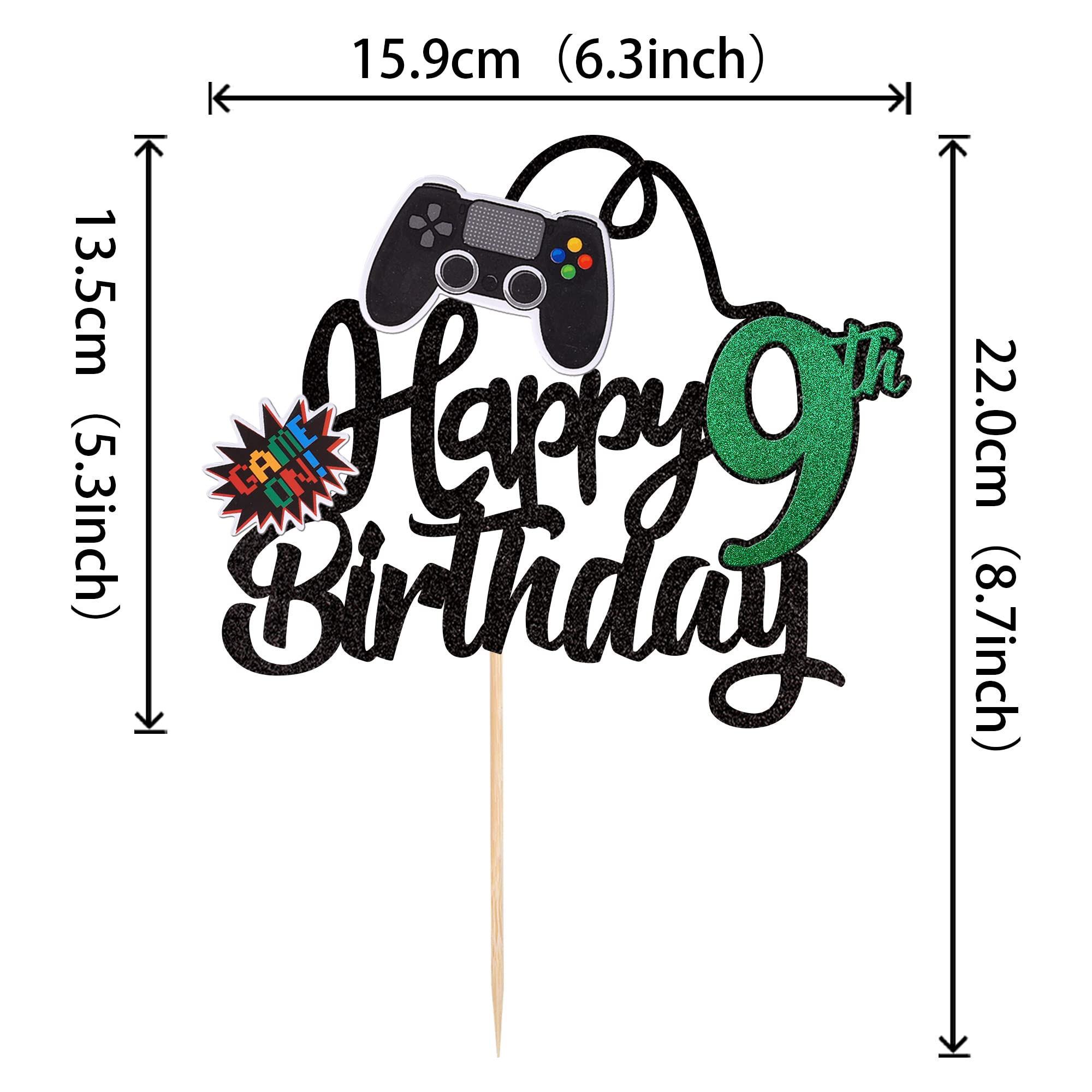 Set 37 Pezzi Decorazione Torta Compleanno 9 Anni – Tema Videogioco Controller – Topper Cupcake Glitterati