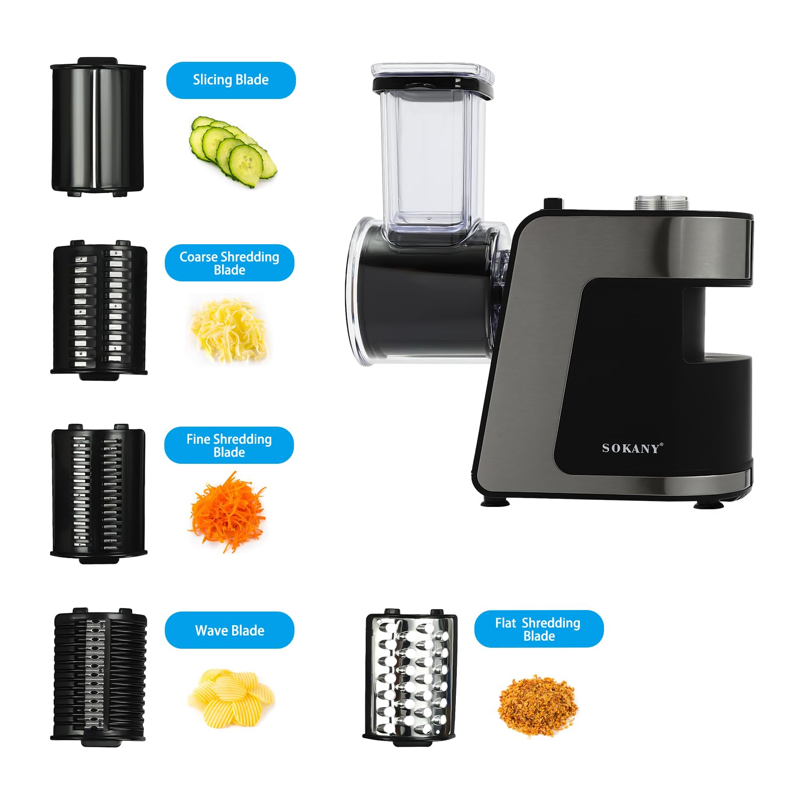 Cortador eléctrico de verduras, rallador de verduras para frutas y verduras, cortador profesional de verduras con 10 cuchillas de 1000 W