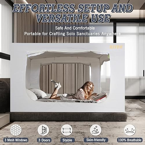 Miniatura 33 de Bed Tent Twin Bed Canopy Tents for Adult - Portable Dream Tent Indoor Sleeping Tents 70% Blackout with 3 Doors Breathable Private Space Tents