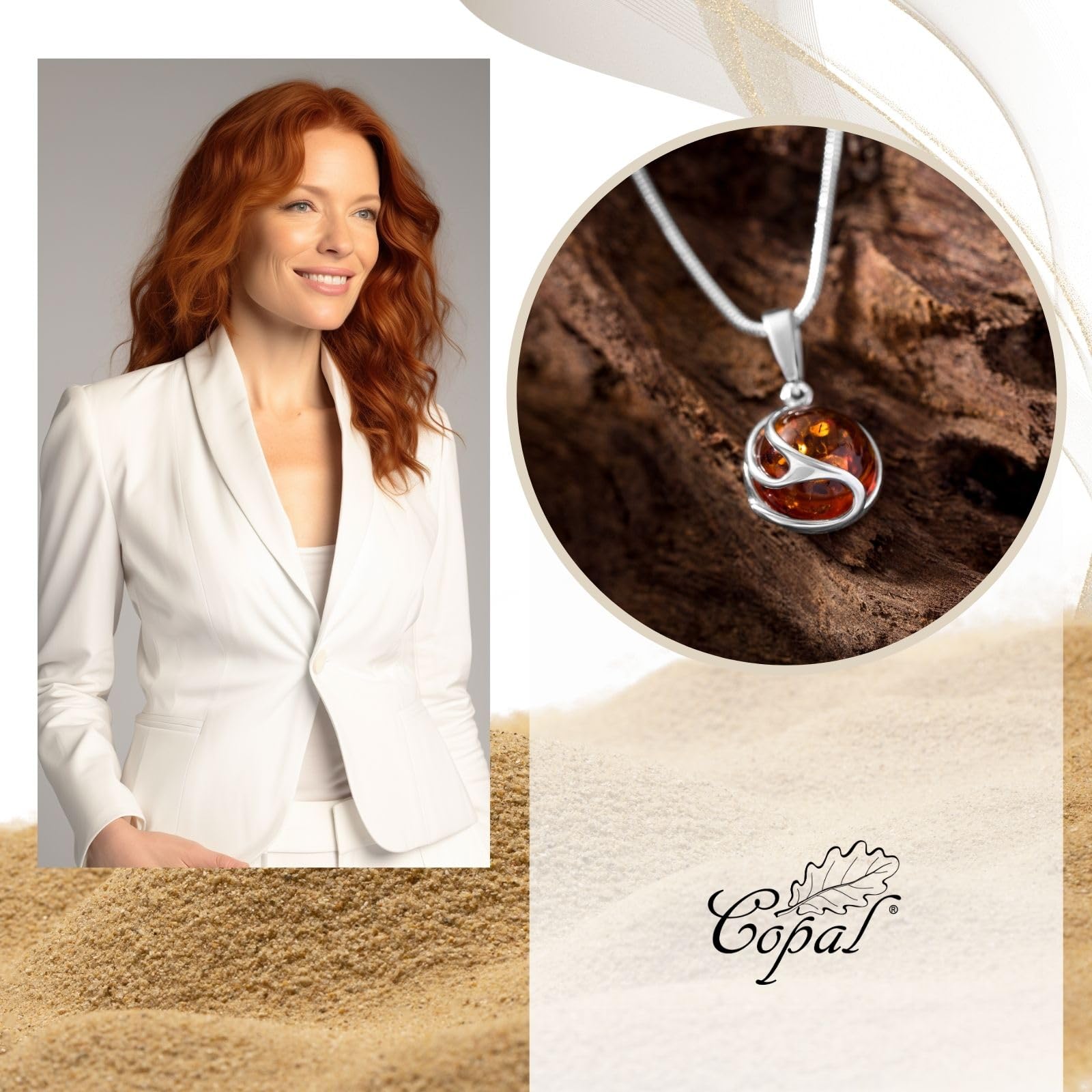 Collana Con Pendente In Ambra E Argento Sterling Confezione Sostenibile