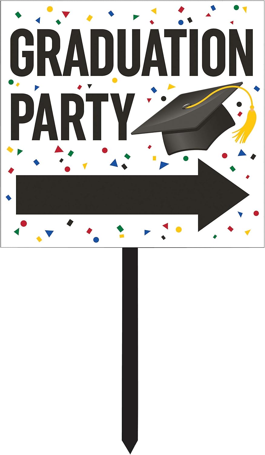 Creative Converting 328297 Black and White Graduation Yard Sign, 15” x 26”, Multicolor