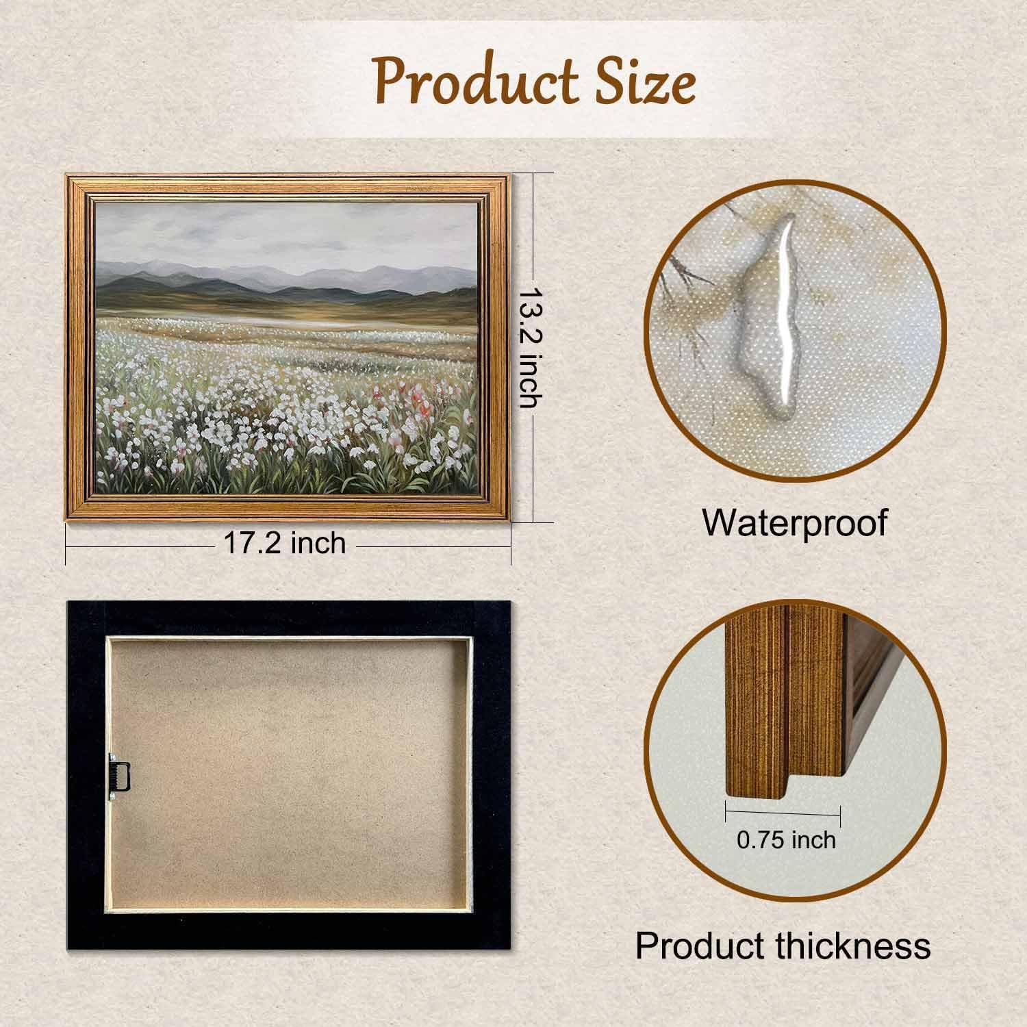 gold framed vintage wall art wildflowers field canvas wall art print kitchen farmhouse wall decor (champ fleuri, 16" l x 12" w) 16"l x 12"w champ fleuri