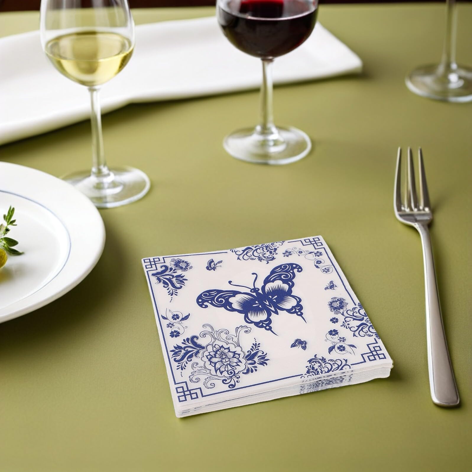 Servilletas de Papel Chinoiserie Estampado Floral Vintage Azul, 33 Cm, Paquete de 100 Unidades en 5 Paquetes, Servilletas Desechables para Fiestas, Bodas y Cenas