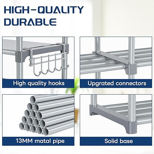 Miniatura 6 de Mavivegue Organizador de zapatos alto de 9 niveles, estante vertical para zapatos para 50-55 pares, estantes apilables para entrada, armario,