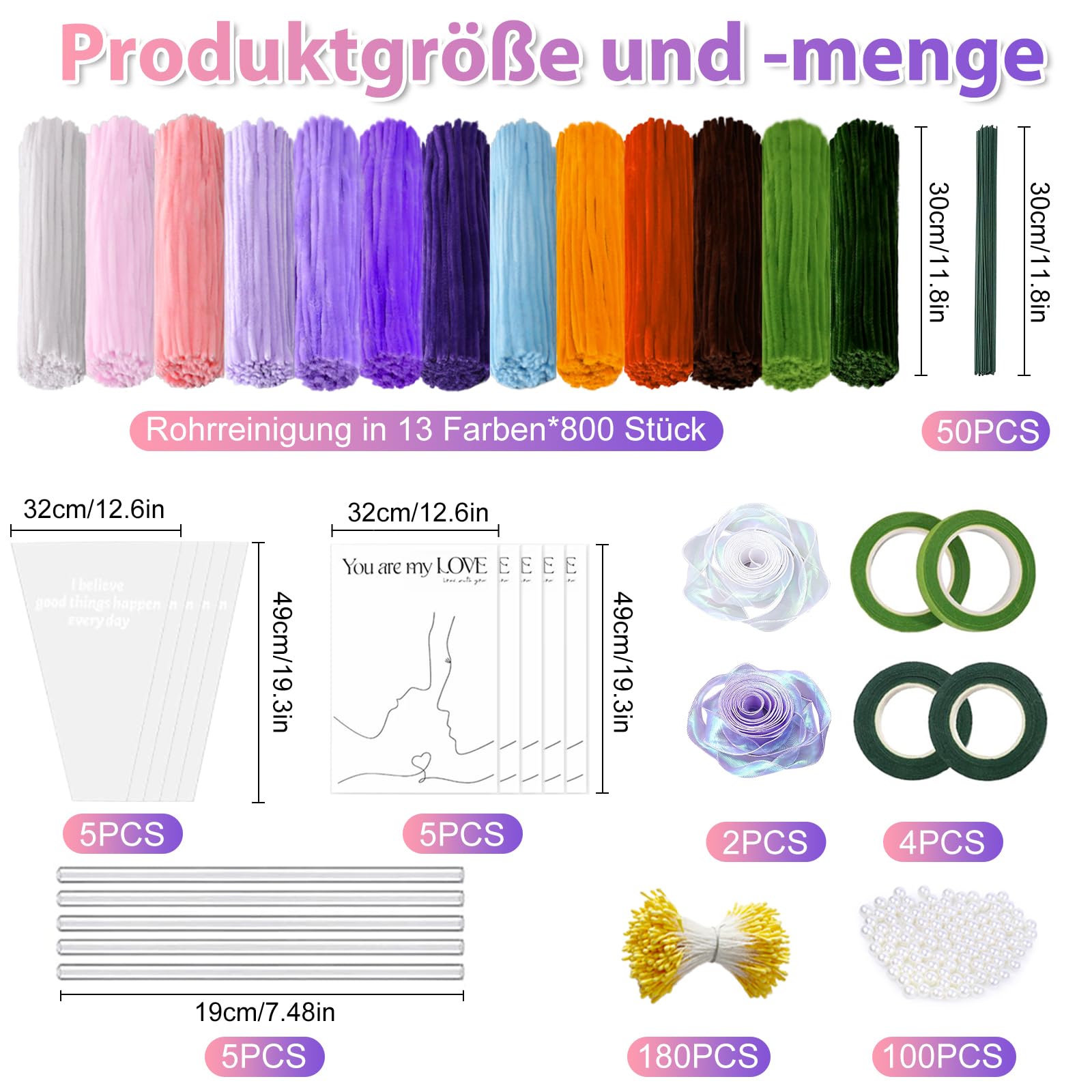 LIBAXIN Set di 800 pulitori per pipa per il fai da te, 13 colori, set per il fai da te per la mamma, il compleanno, le feste