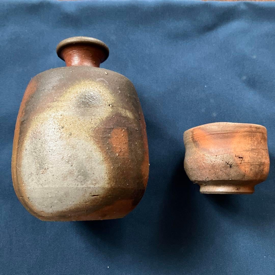 作家もの備前焼とっくり、おちょこ