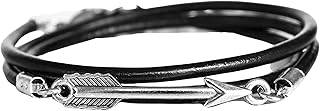 Men's Arrow Bracelet, Thin Black Leather & Silver Plated Arrowhead Penda...