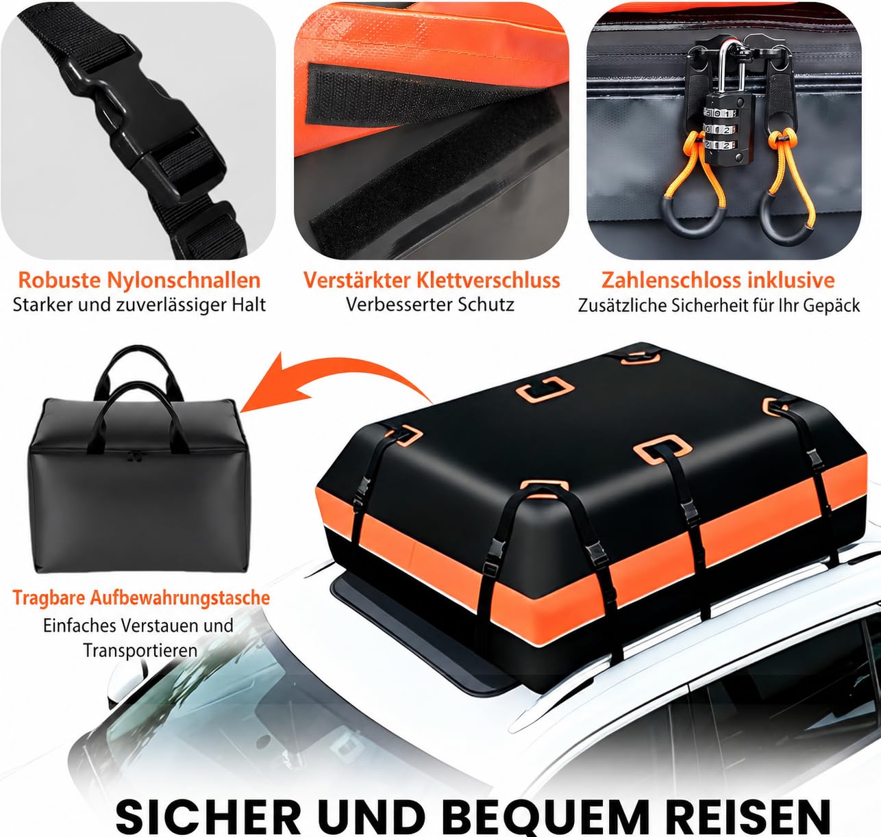 Dachgepäcktasche 570 L / 21 ft³, wasserdichte 900D PVC Dachbox-Tasche mit Verstärktem Reißverschluss, Anti-Rutsch-Matte, Befestigungsgurten und Aufbewahrungstasche, für die meisten Fahrzeuge