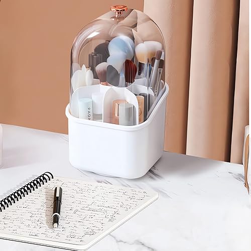 Miniatura 8 de Soporte para brochas de maquillaje con tapa, organizador giratorio de 360 brochas de maquillaje, caja de almacenamiento transparente para encimera